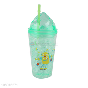 Low price lovely cartoon cold drinks cup cooling tumbler with straw