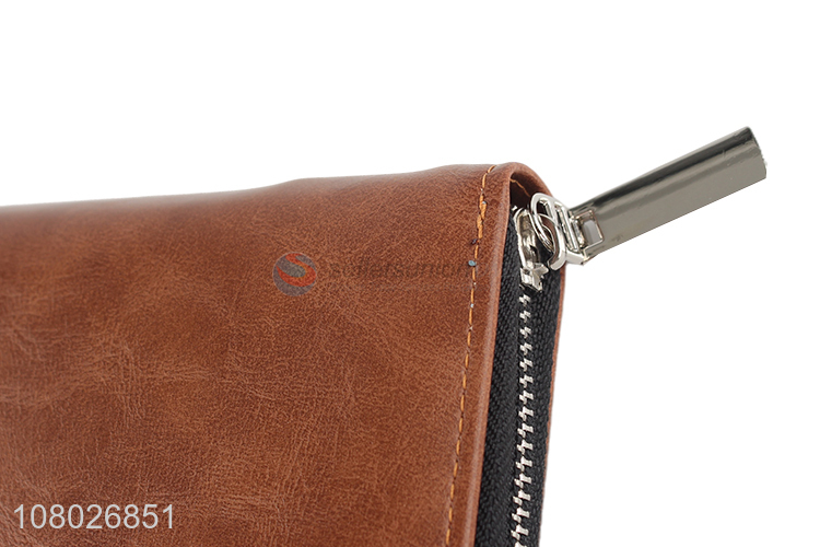 Latest design brown long style zipper leather wallet for sale