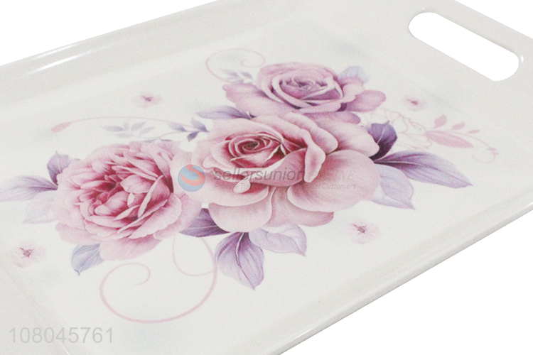 Fashion Flower Pattern Melamine Tray Food Tray With Handle