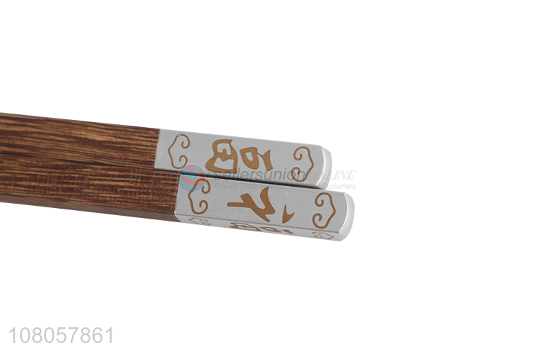 Hot selling household reusable wooden chopsticks with metal head