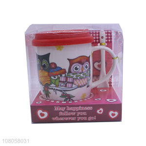 Cartoon Owl Pattern Ceramic Cup Fashion Mug With Spoon Set