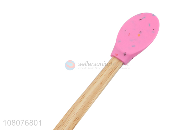 Factory direct sale food grade silicone cooking spoon with wooden handle