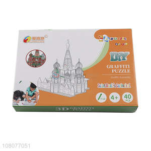 High quality DIY graffiti 3D cathedral puzzle with 12 coloring markers