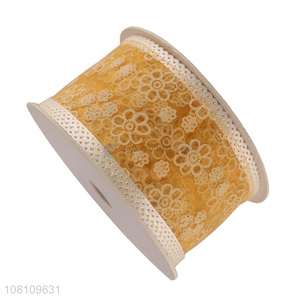 Hot selling flower printed organza ribbon Christmas ribbon