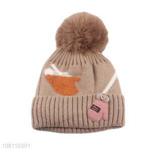 Factory price cute kids warm winter knit beanies for sale