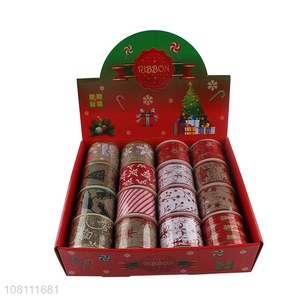 Wholesale 16 Pieces Wired Edge Christmas Ribbon Rolls Set
