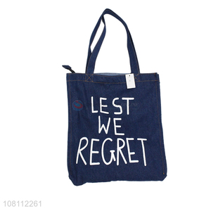 Online wholesale letter printed denim tote bag jean shopping bag