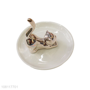 Good quality ceramic cat jewelry tray ring dish jewelry plate