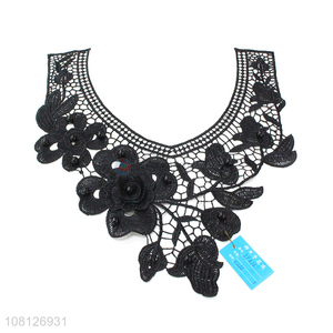 Factory direct sale black fashionable dress embroidery lace trim