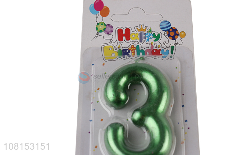 Low price metallic numeral candle green number cake candle