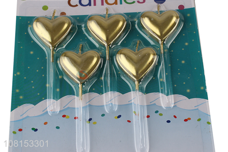 Wholesale metallic heart shaped candle party cake candle set