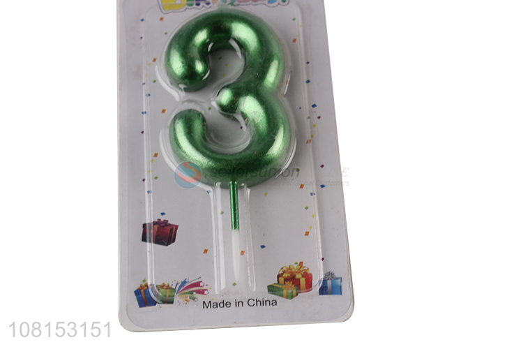 Low price metallic numeral candle green number cake candle