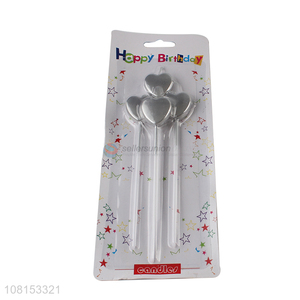 China supplier metallic heart shape candle silver cake candle
