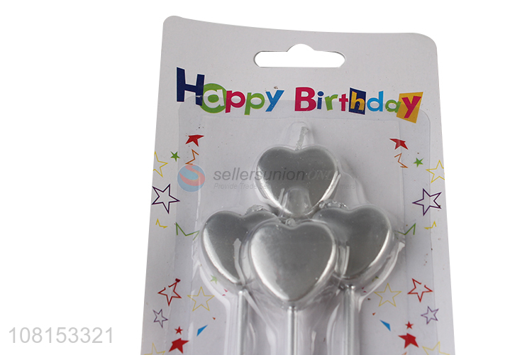 China supplier metallic heart shape candle silver cake candle