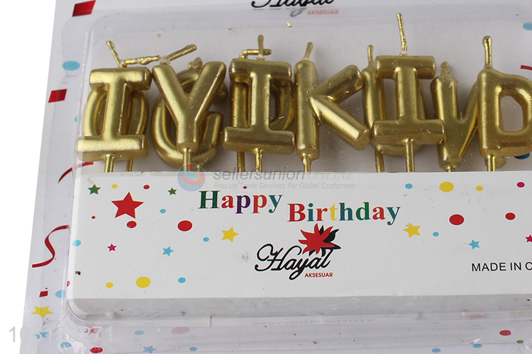 Good quality metallic gold happy birthday letter cake candle set
