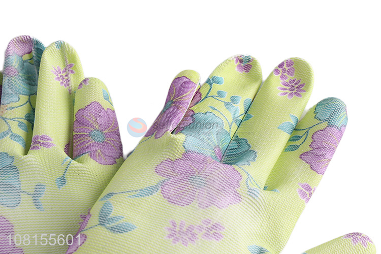 New product floral pattern pu coated safety work gloves