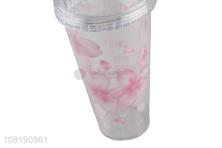 New arrival plastic sakura water mug insulated water tumbler with lid and straw