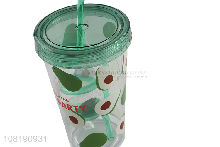 Yiwu market summer cooling water mug plastic drinking cup with lid and straw