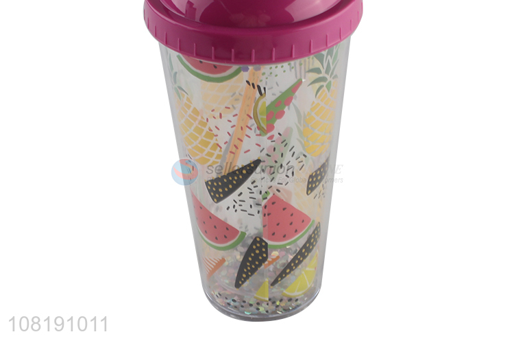 Recent design plastic water mug with lid and straw double-wall sakura tumblers