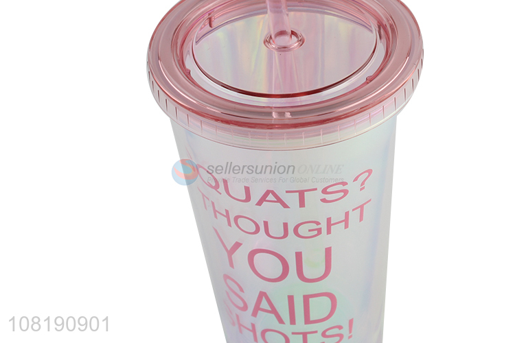 Low price insulated tumbler with lid and straw double wall plastic water cup