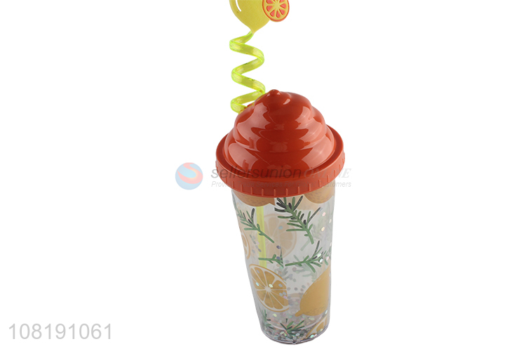 Factory supply double wall water tumbler with straw and lid plastic coffee cup