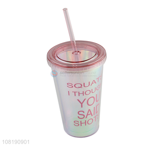 Low price insulated tumbler with lid and straw double wall plastic water cup