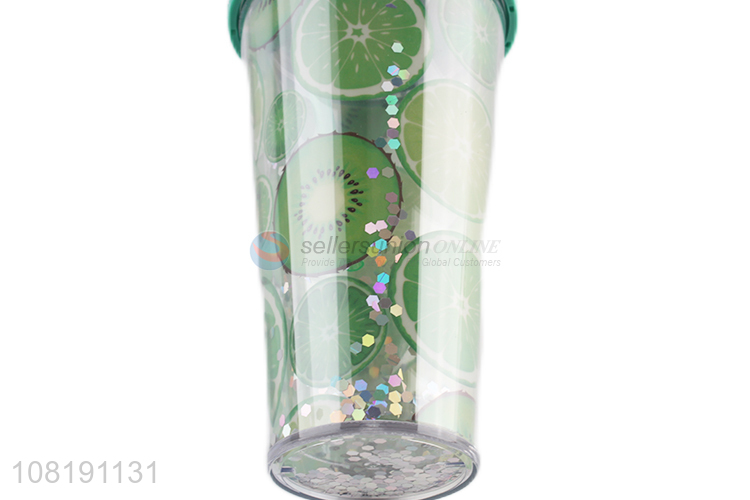 Hot selling sequin plastic water mug summer water tumbler with lid and straw