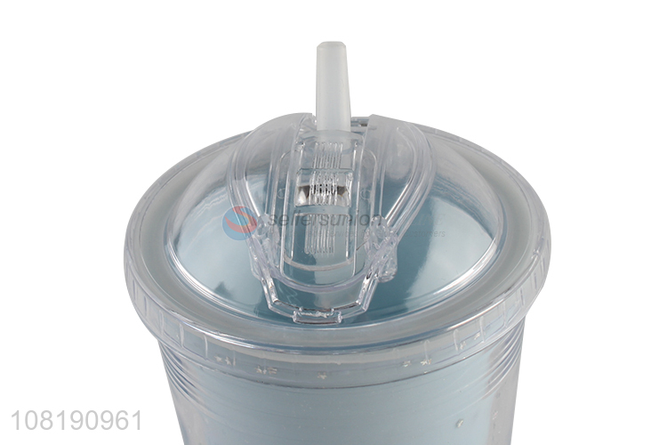 Factory price double walled tumbler with straw and lid plastic dinking cup