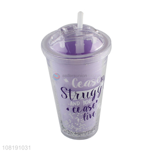 New arrival summer cooling water mug plastic coffee cup with lid and straw