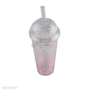 Good quality plastic water cup with lid and straw double-wall sakura tumblers