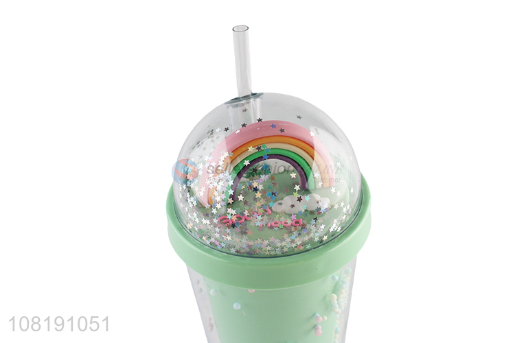 Good quality leakproof double wall plastic water cup travel mug with straw and lid