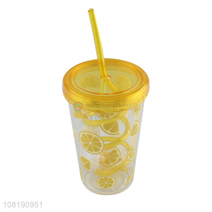 Hot selling reusable double wall plastic water cup travel mug with straw and lid