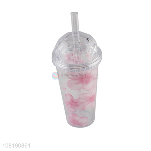 New arrival plastic sakura water mug insulated water tumbler with lid and straw