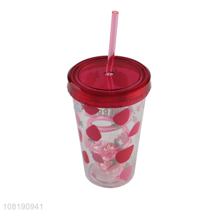 High quality reusable travel cup with straw and lid plastic cold drinks cup