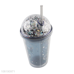 China supplier leakproof double wall plastic coffee tumbler with lid and straw