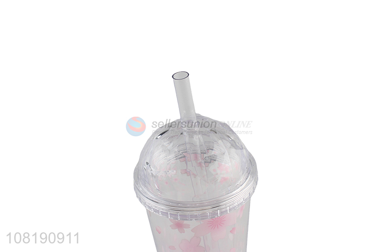 Good quality plastic water cup with lid and straw double-wall sakura tumblers