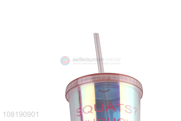 Low price insulated tumbler with lid and straw double wall plastic water cup