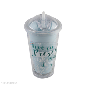 Factory price double walled tumbler with straw and lid plastic dinking cup