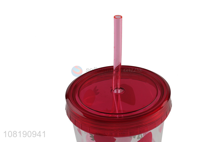 High quality reusable travel cup with straw and lid plastic cold drinks cup