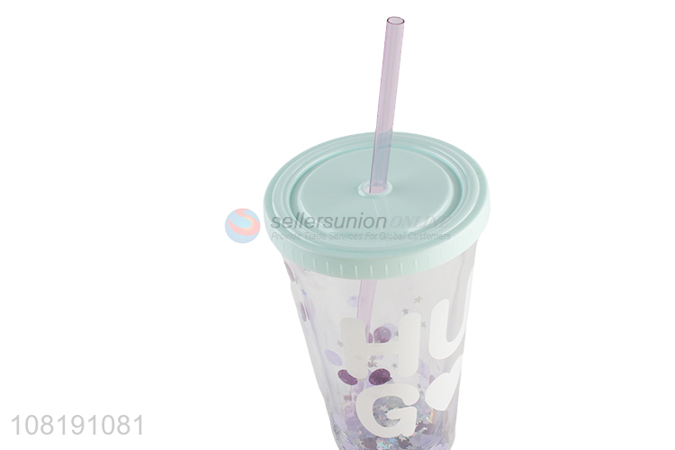 Yiwu market leakproof double wall tumblers with lid and straw plastic drinks cup