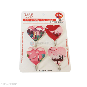 Best Sale 4 Pieces Sticky Hooks Heart Shape Wall Hooks Set