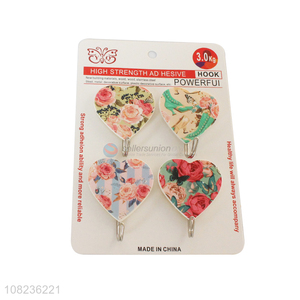 Good Price 4 Pieces Heavy Duty Sticky Hooks Heart Shape Wall Hooks