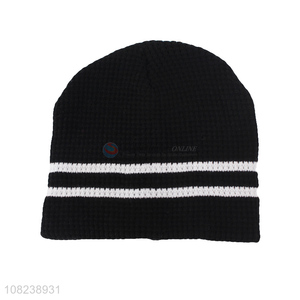 High quality trendy striped knitted hat cuffed beanie for men women