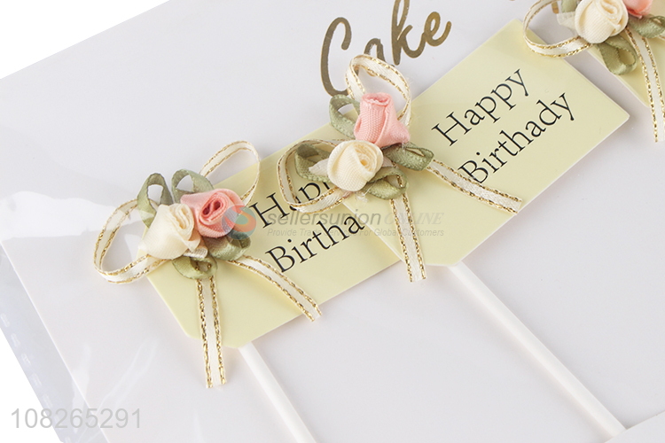 Delicate design paper happy birthday cake topper with flower