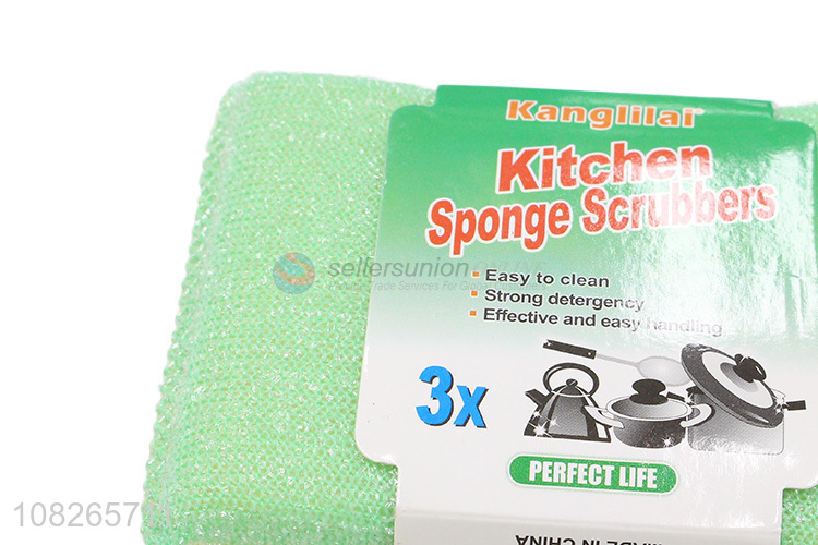 Popular Kitchen Sponge Scrubber 3 Pieces Scouring Pad Set