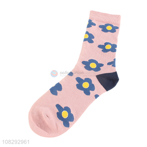 Custom Flower Pattern Cotton Socks Comfortable Crew Socks