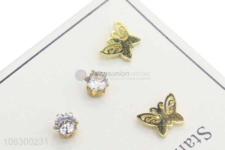 Top Quality 3 Pairs Stainless Steel Ear Studs Set For Ladies