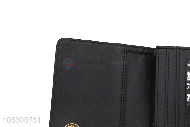 Good price trendy long wallet pu leather trifold wallet purse