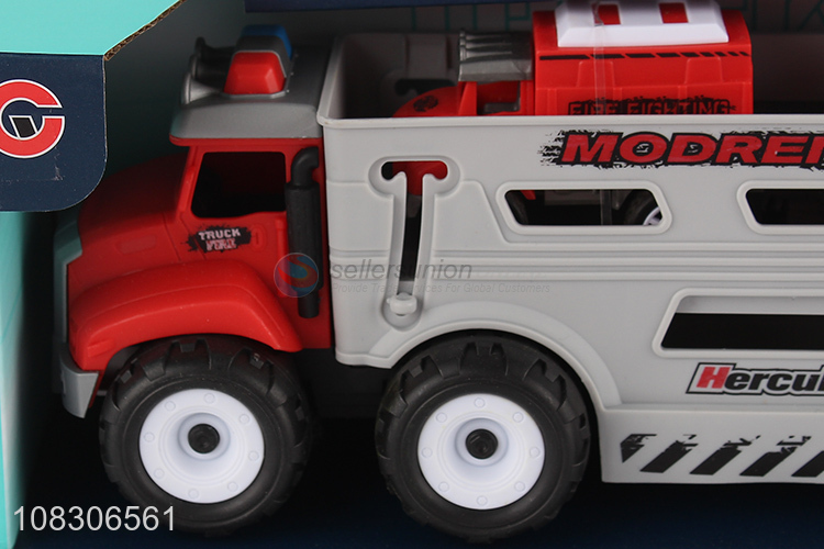 Popular Inertial Fire Fighting Truck With 2 Pull-Back Car Set Toy