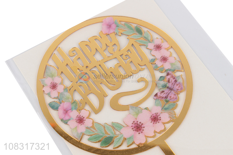 Best sale round acrylic happy birthday cake topper for decoration